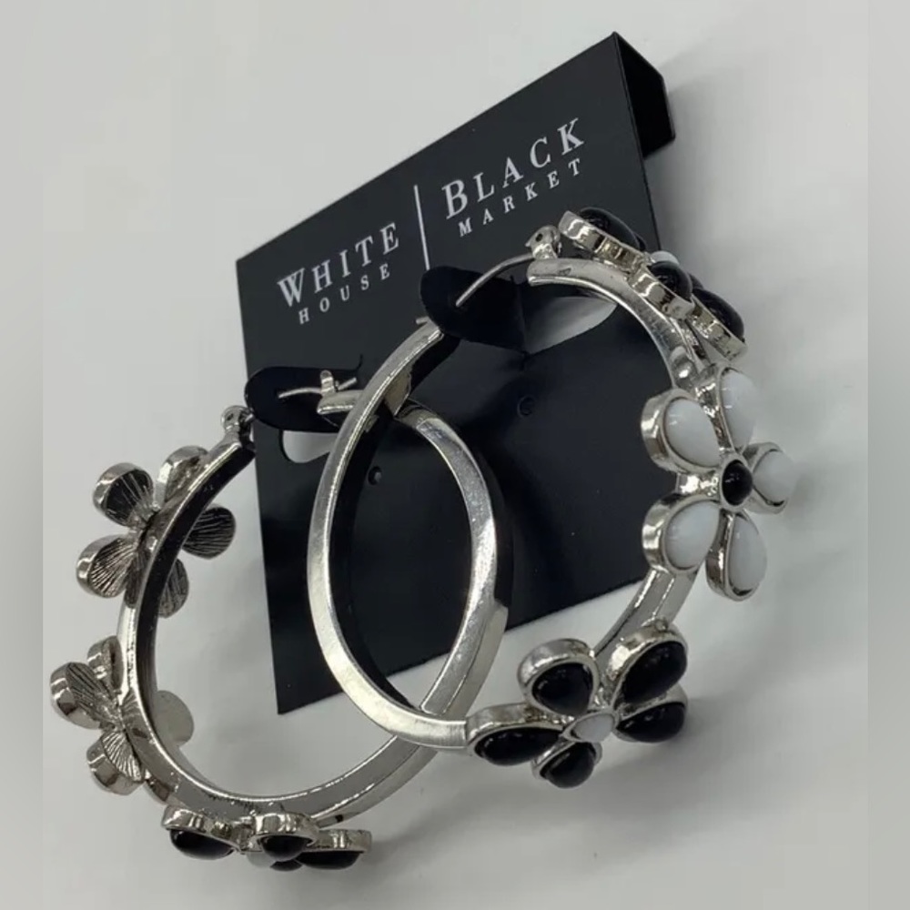 White House Black Market Pretty Flower Hoop Earrings NEW